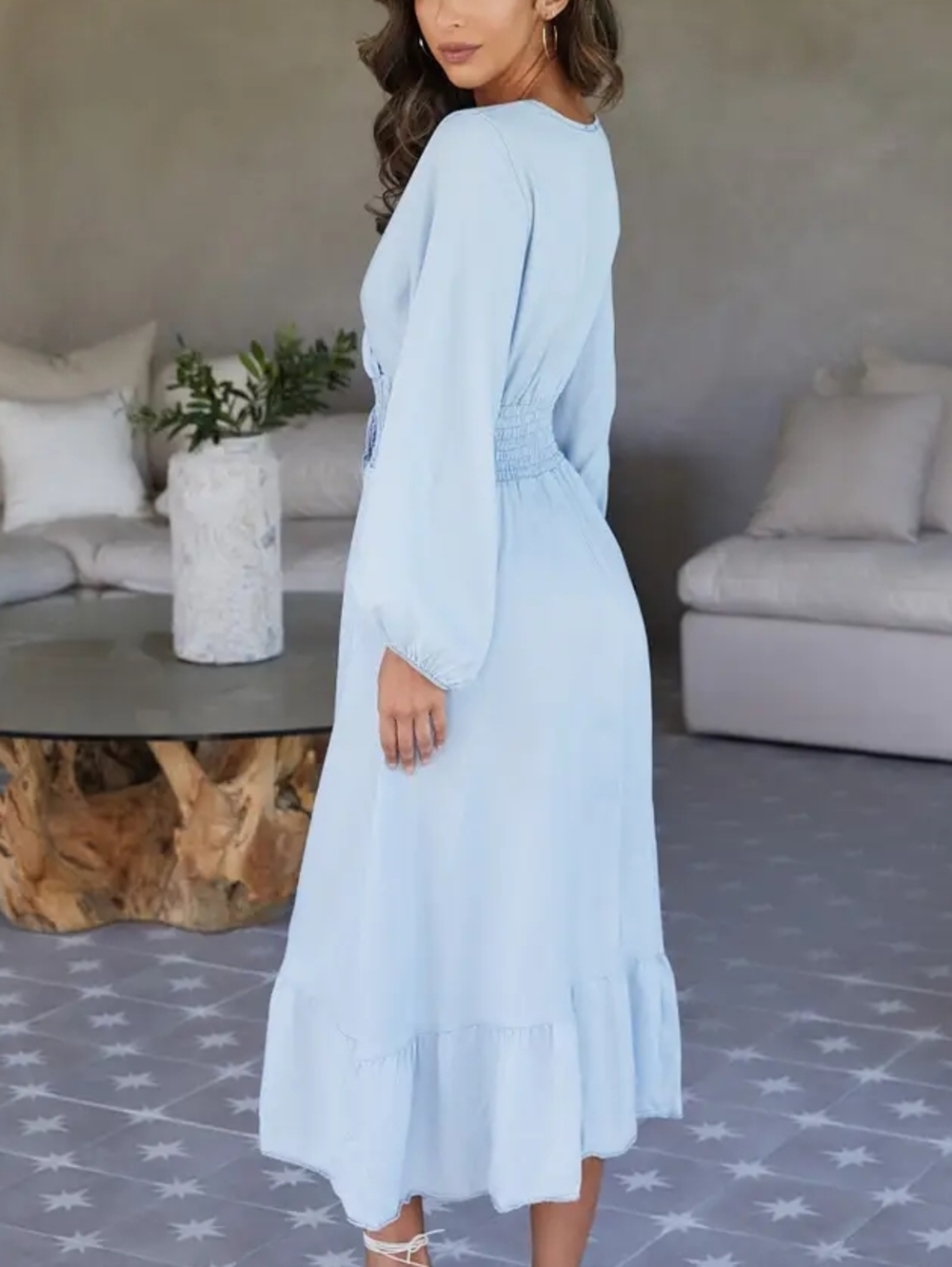 NWT! Milio Milano Tencel Smocked Waist dress in light denim